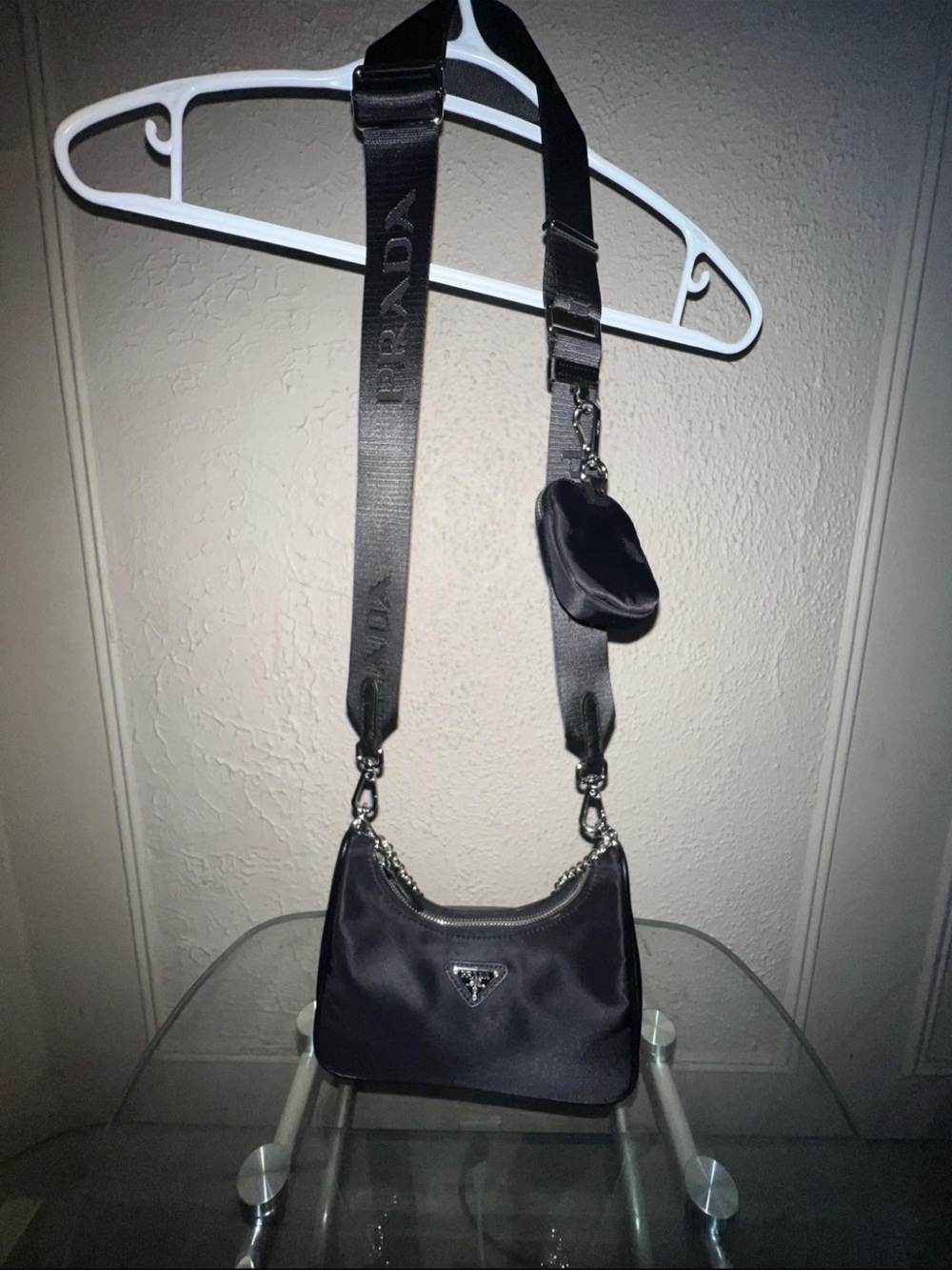 Prada Black Nylon Crossbody with Logo Webbing Strap